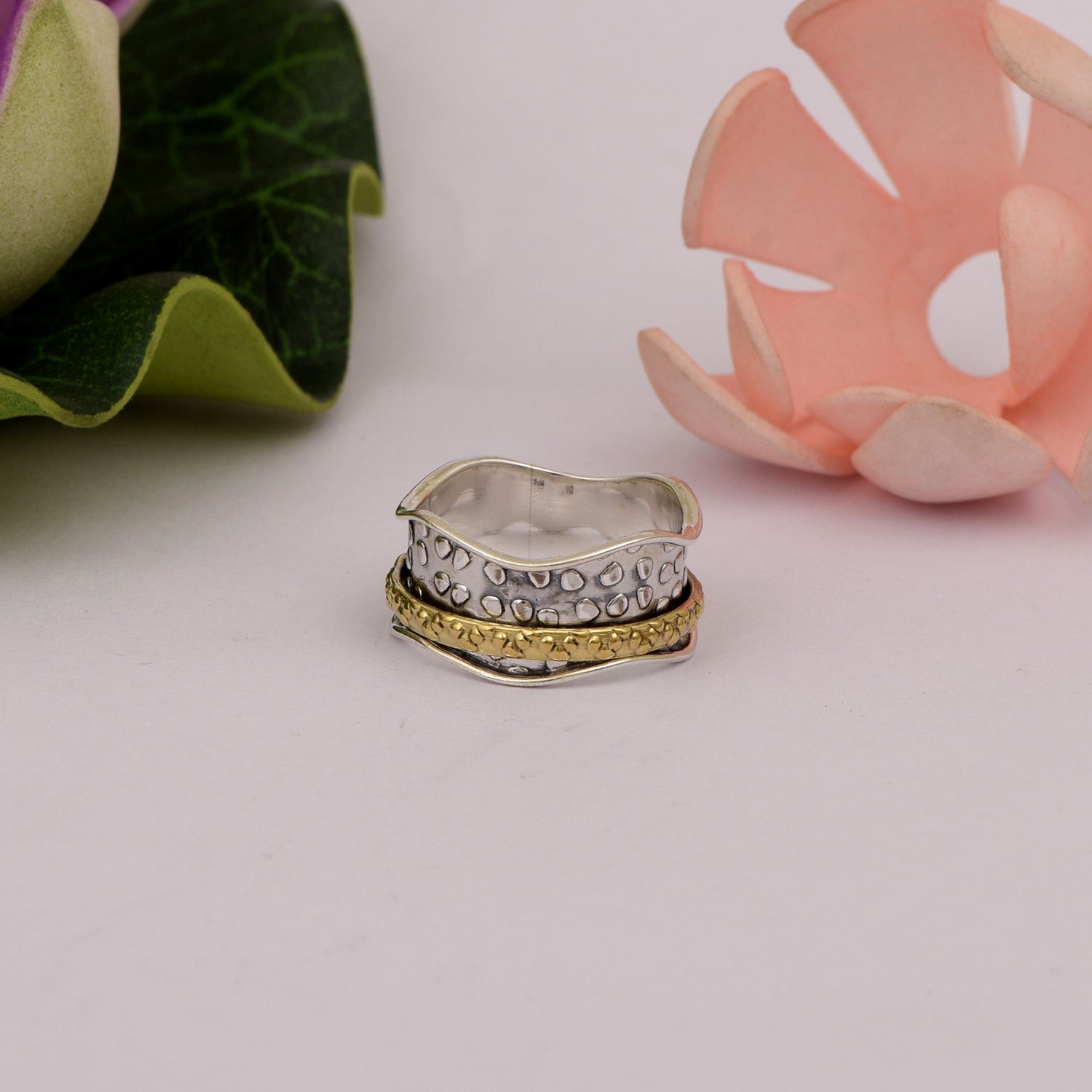 Organic Dot Pattern Textured Spinner Ring - Sterling Silver