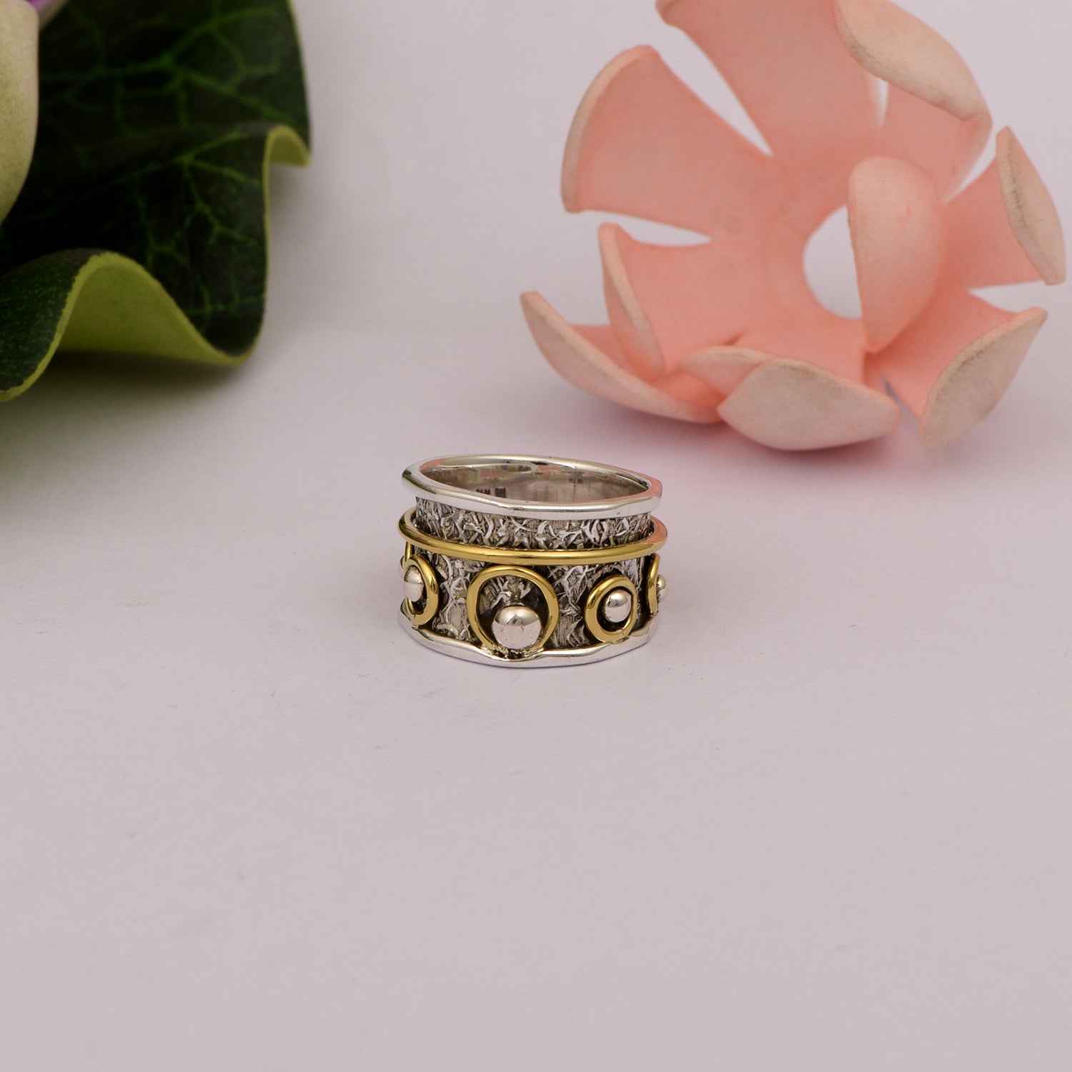 Geometric Dots Design Spinner Ring - Sterling Silver