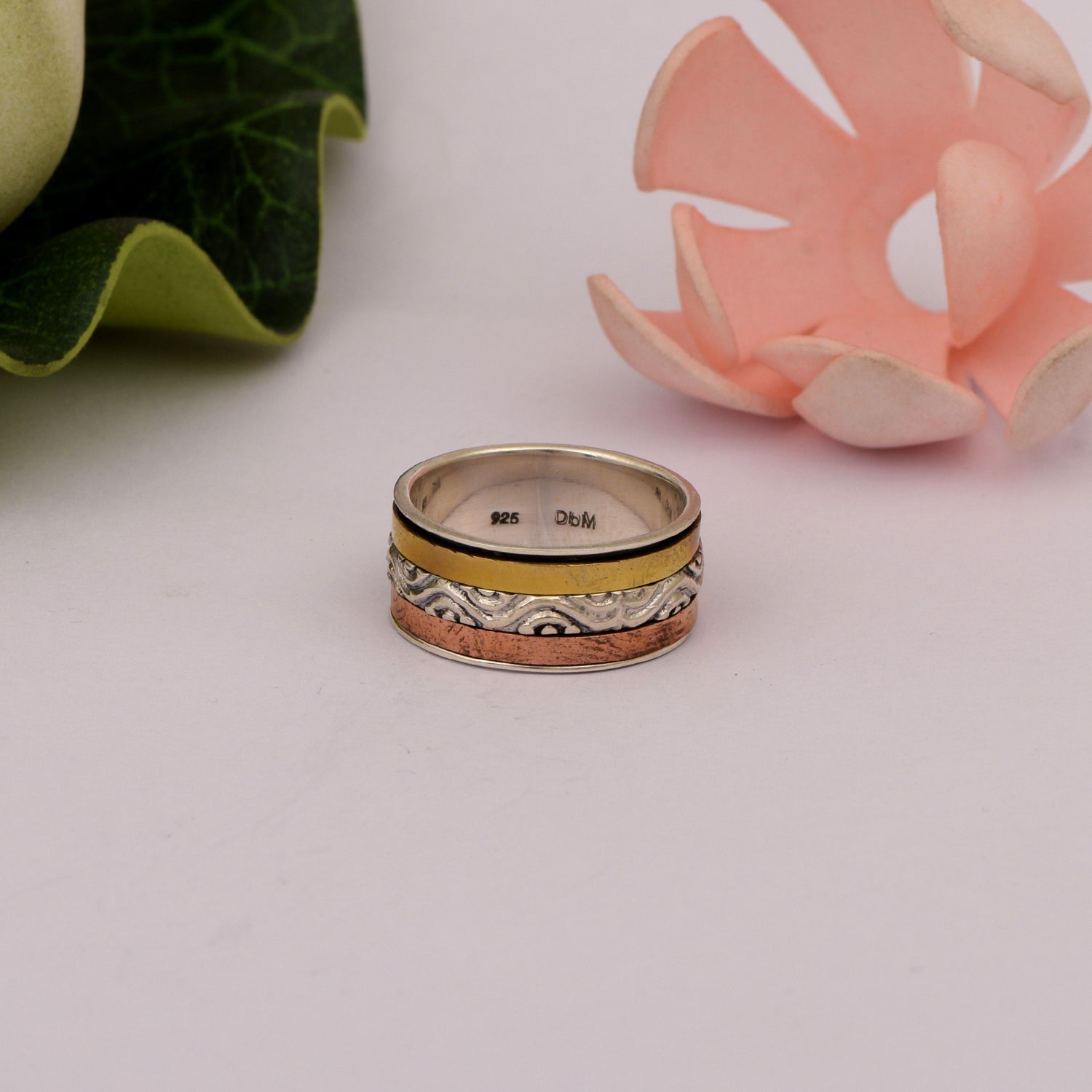 Dual Tone Textured Spinner Ring - Sterling Silver