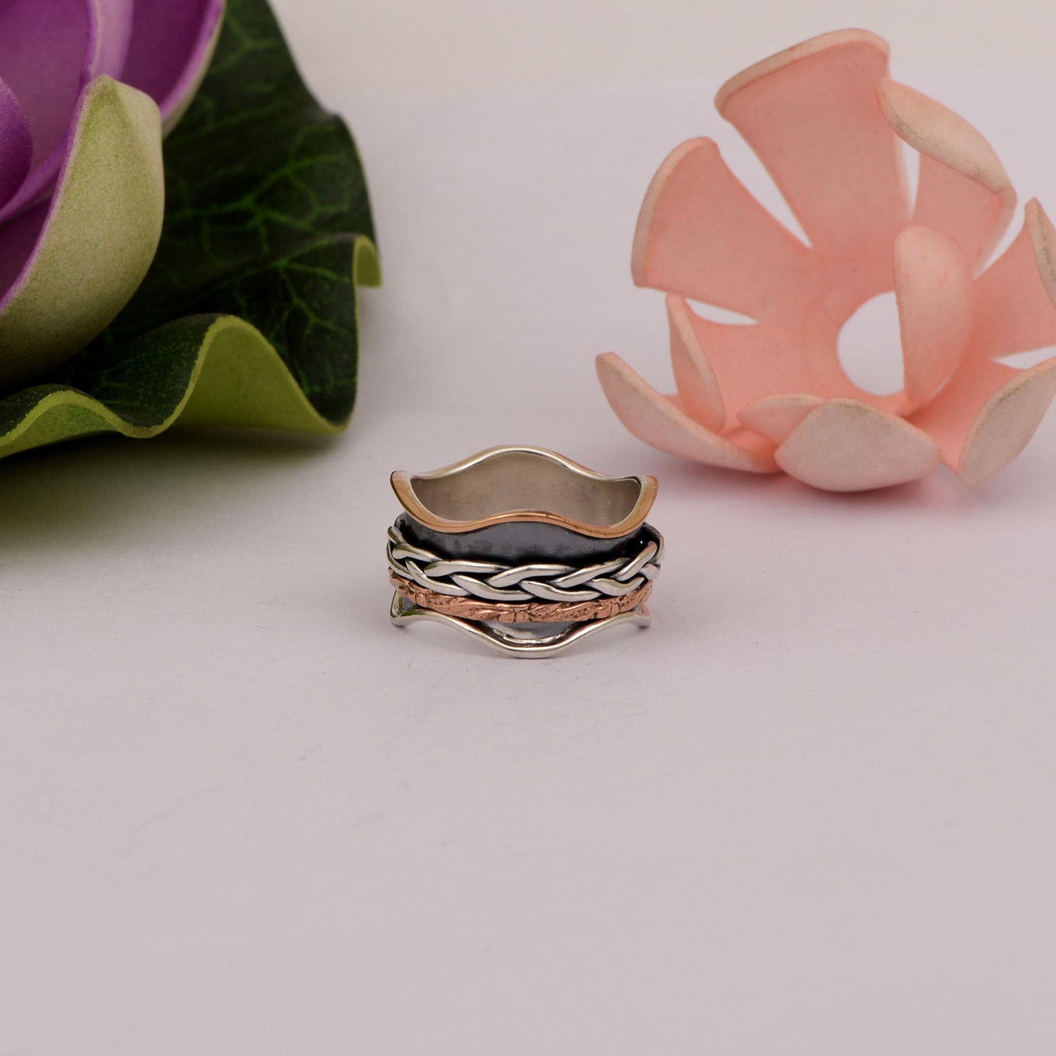 Wavy Braided Spinner Ring - Sterling Silver