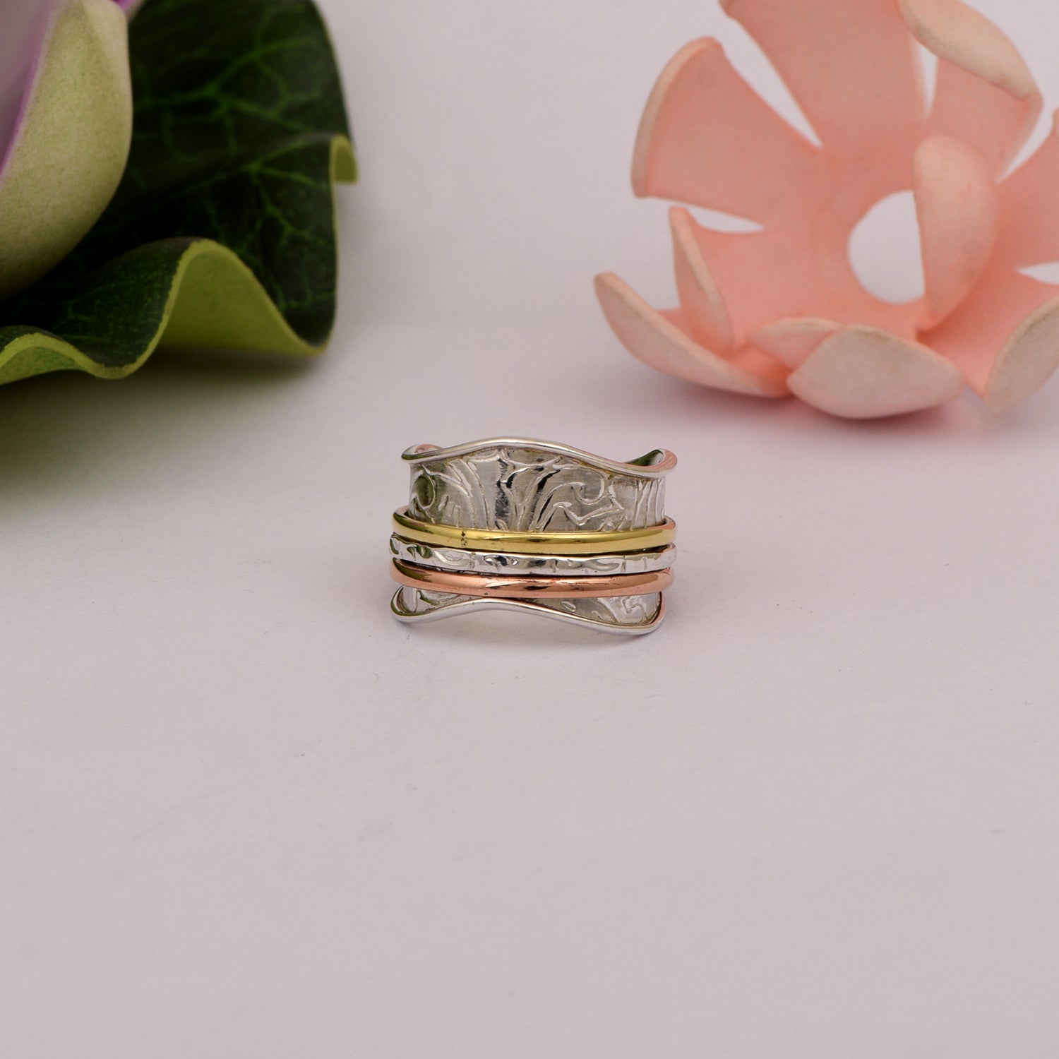 Triple-Tone Spinner Ring - Sterling Silver