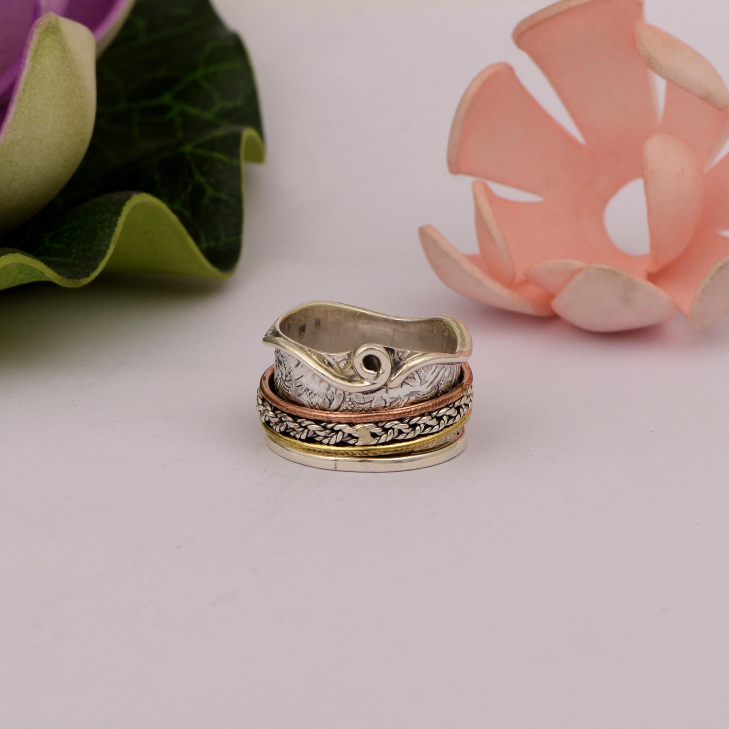 Artistic Wave Band Spinner Ring - Sterling Silver
