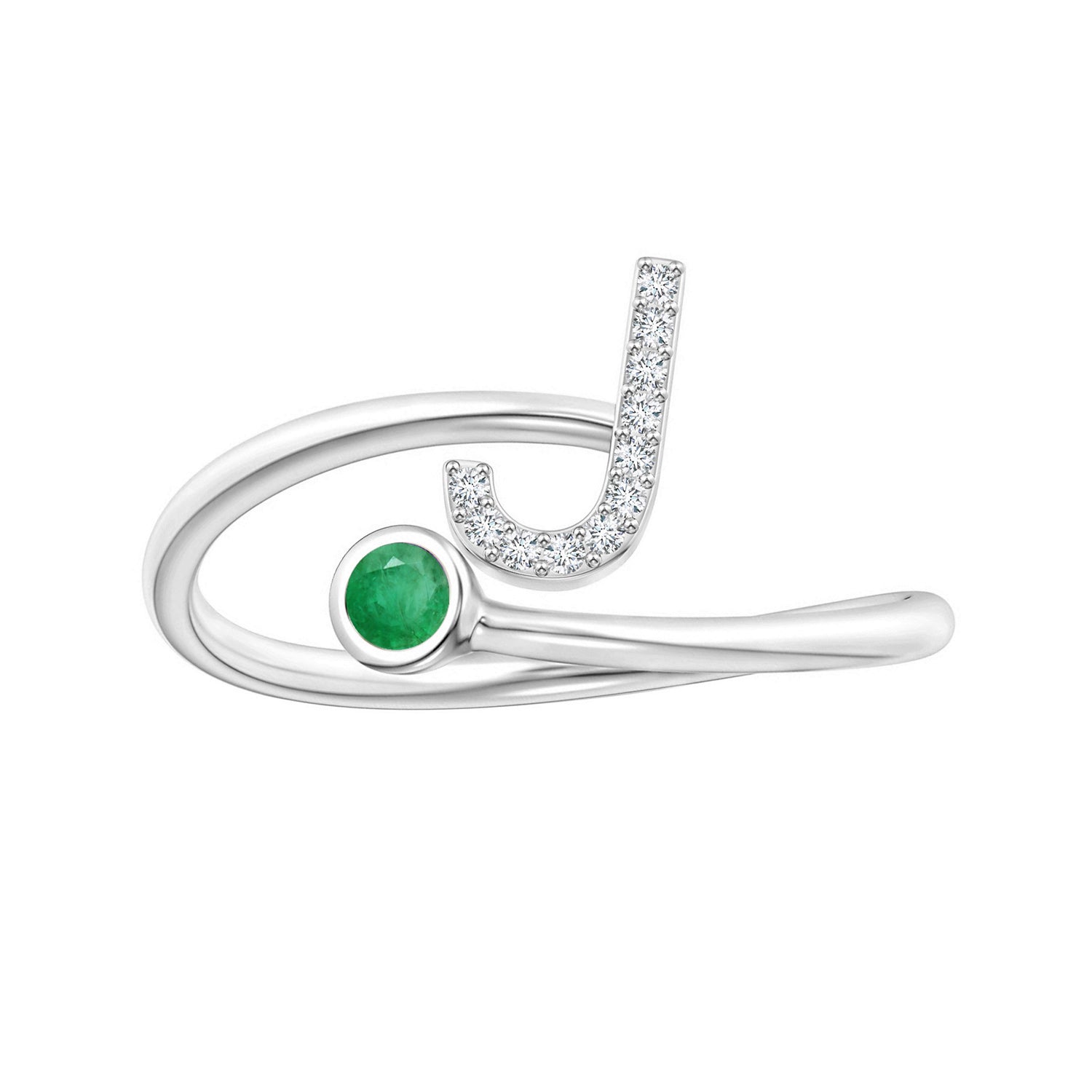 Emerald Initials Alphabet Ring - Sterling Silver