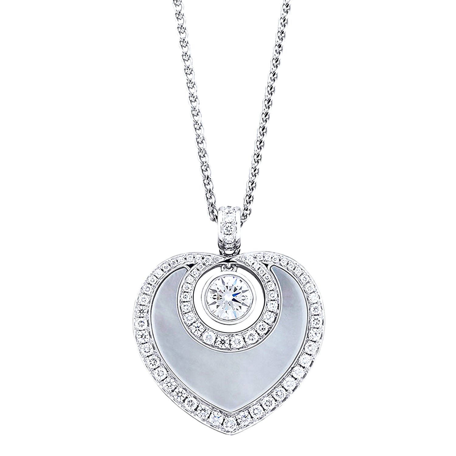 White Round Heart Pendant with CZ Halo