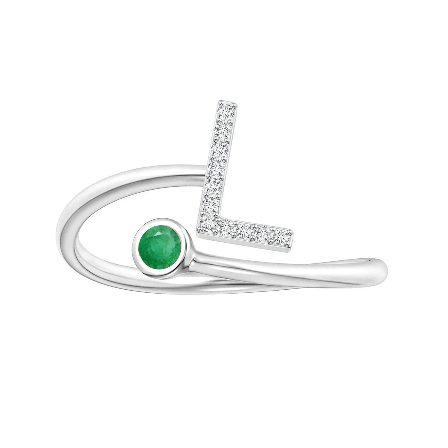 Emerald Initials Alphabet Ring - Sterling Silver