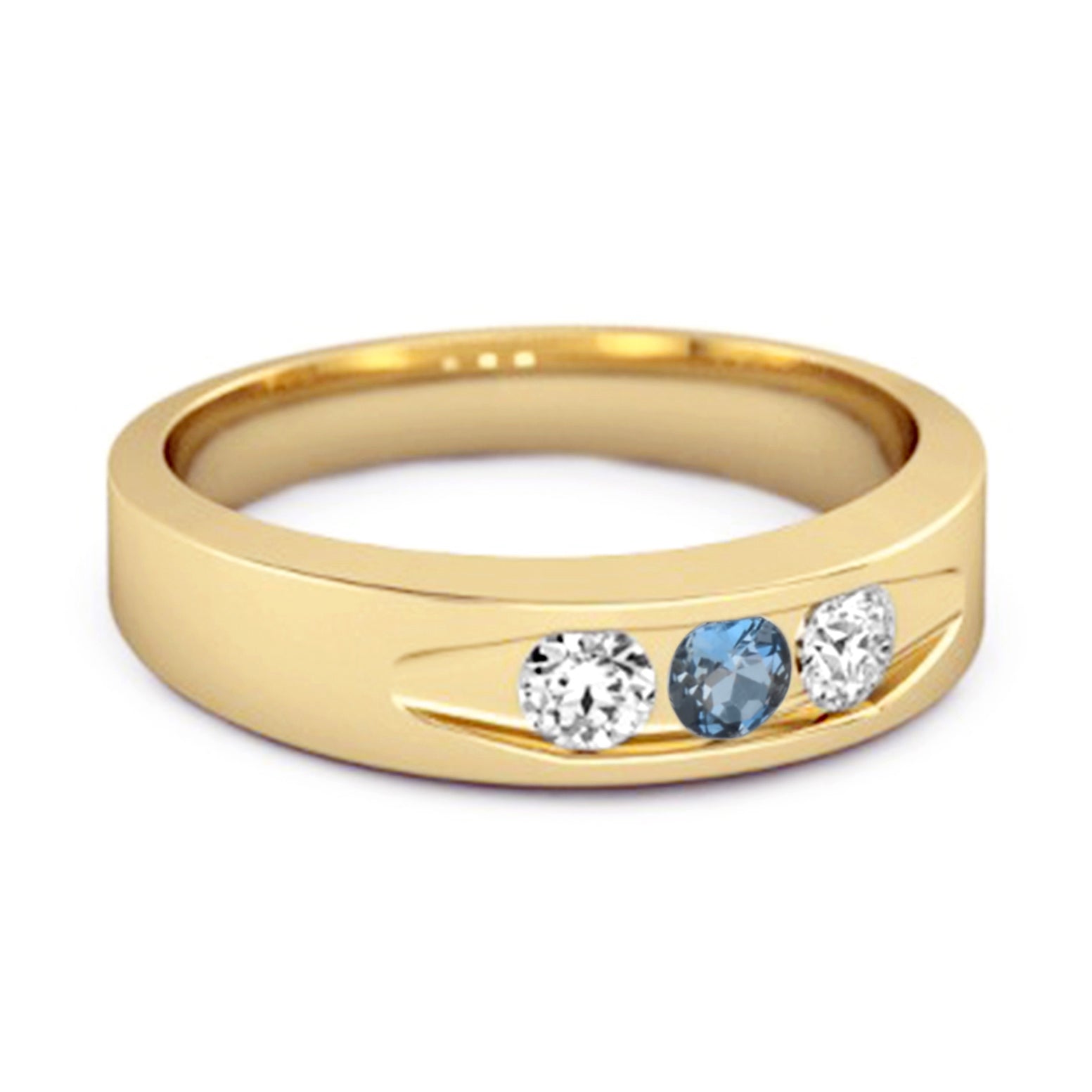 London Blue Topaz Three Stone Band Ring - Sterling Silver