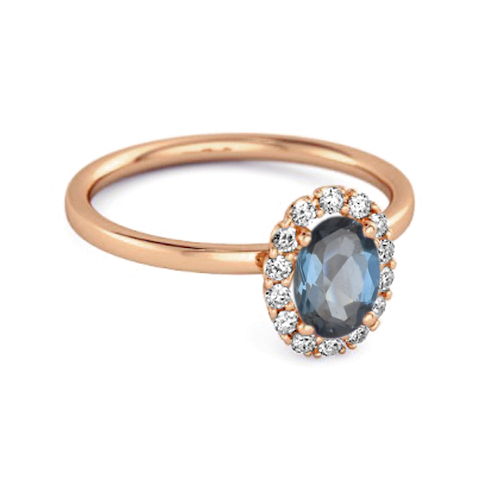 London Blue Topaz Solitaire Halo Accents Ring – Sterling Silver