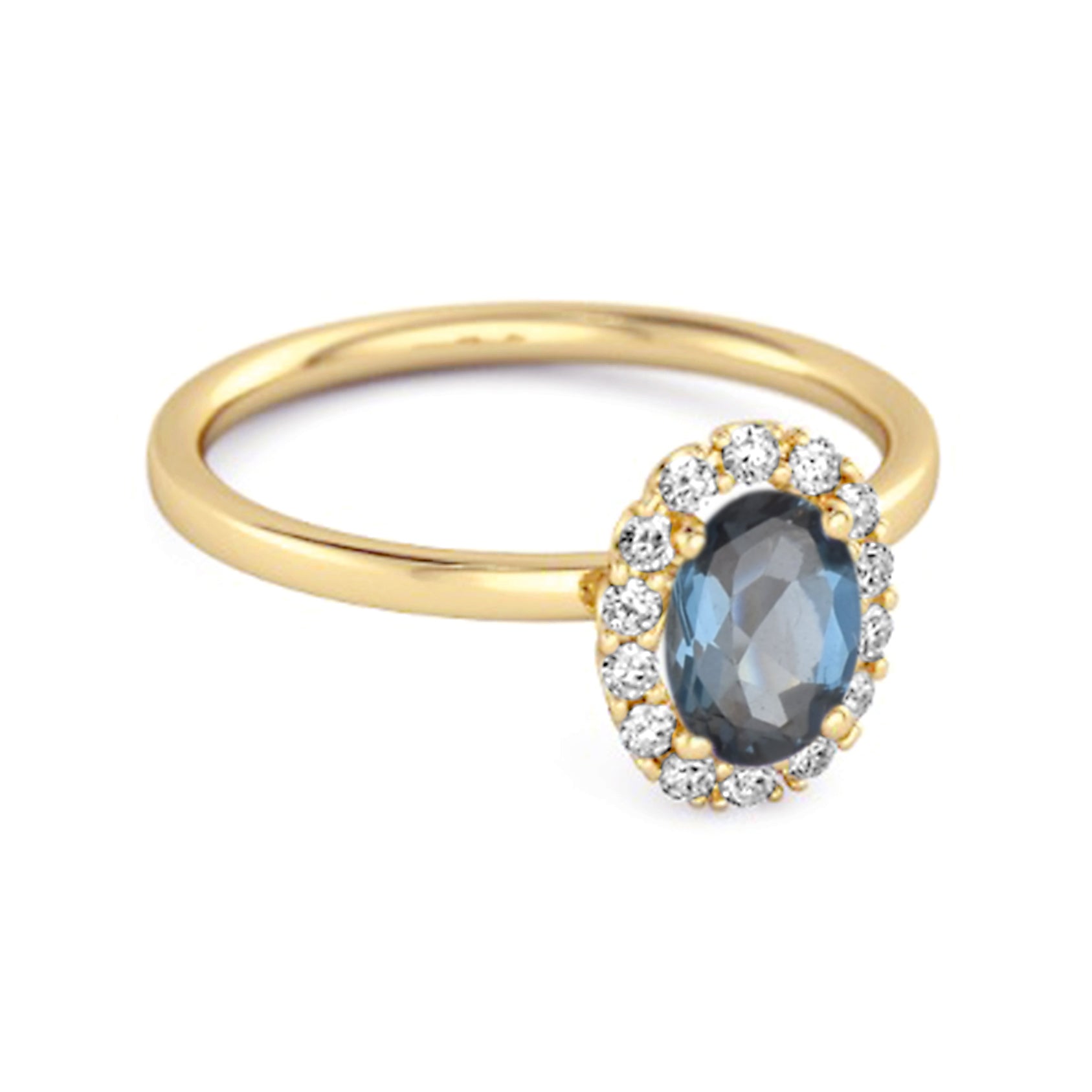 London Blue Topaz Solitaire Halo Accents Ring – Sterling Silver