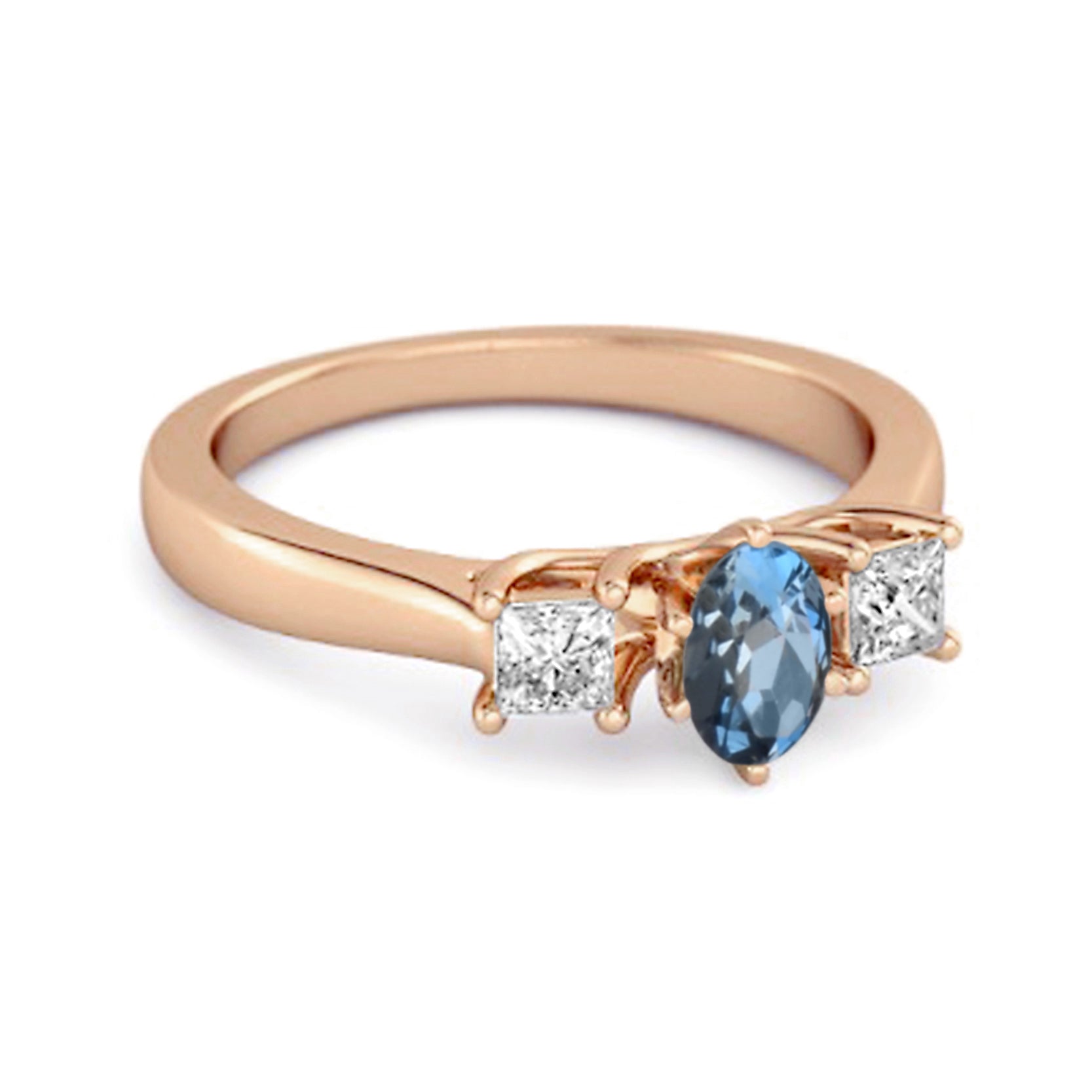 London Blue Topaz Elegant Three Stone Ring - Sterling Silver