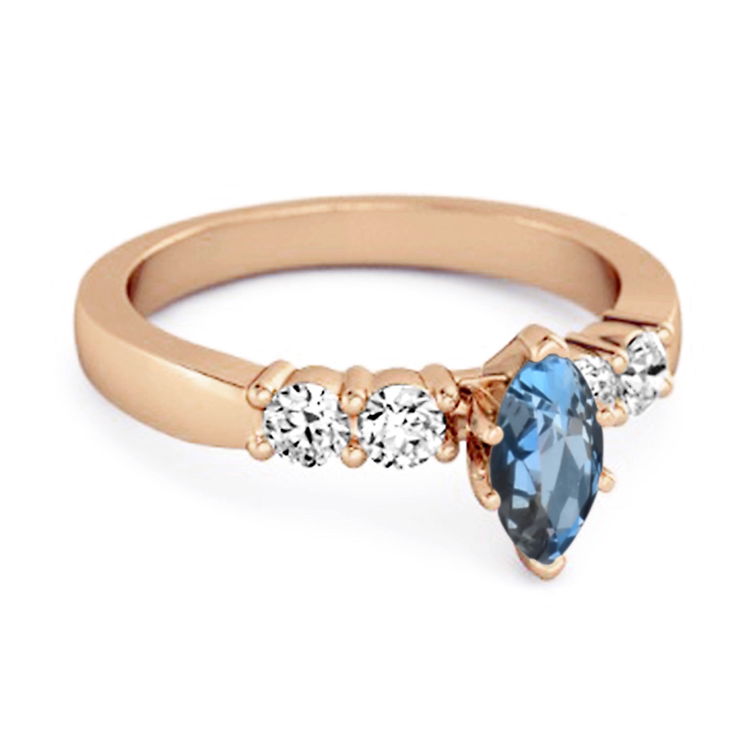 Anello Wishbone Princess Ariana con topazio blu Londra taglio marquise da 0,10 carati