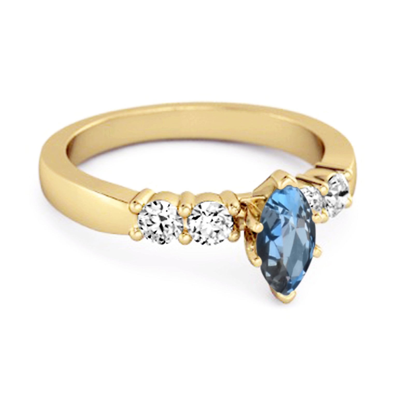 Anello Wishbone Princess Ariana con topazio blu Londra taglio marquise da 0,10 carati