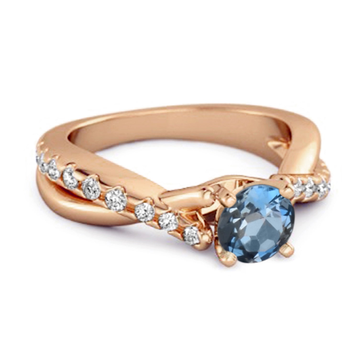 Anello con gambo intrecciato in argento sterling 925 con accenti di topazio blu di Londra