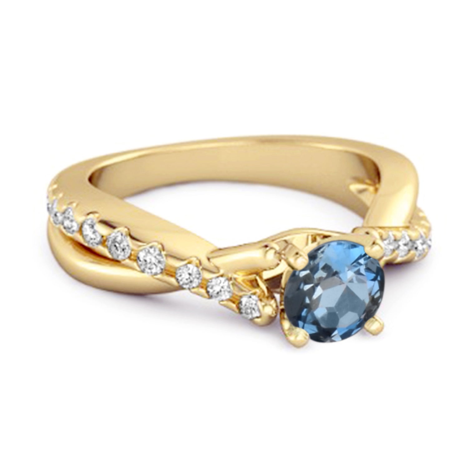 Anello con gambo intrecciato in argento sterling 925 con accenti di topazio blu di Londra