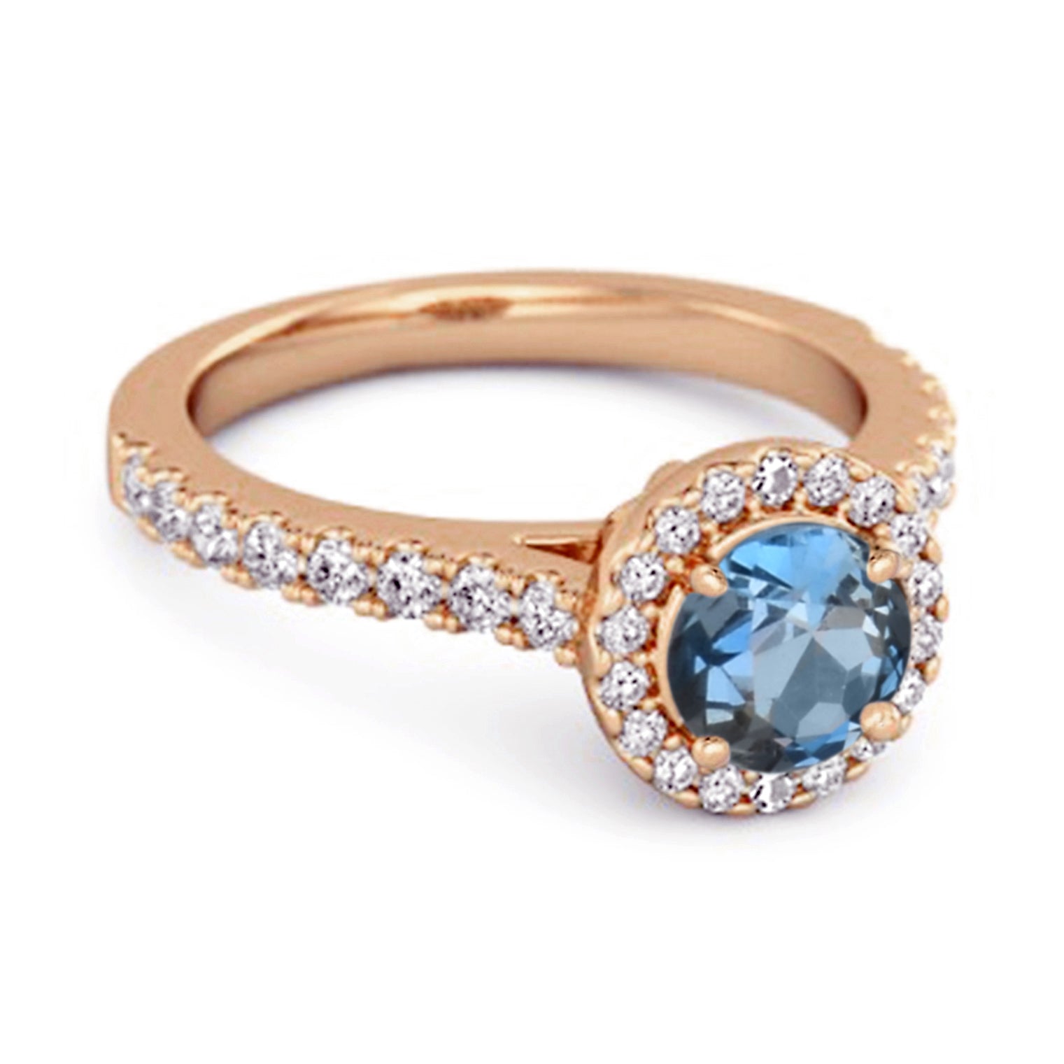 London Blue Topaz Round Halo Accents Ring – Sterling Silver