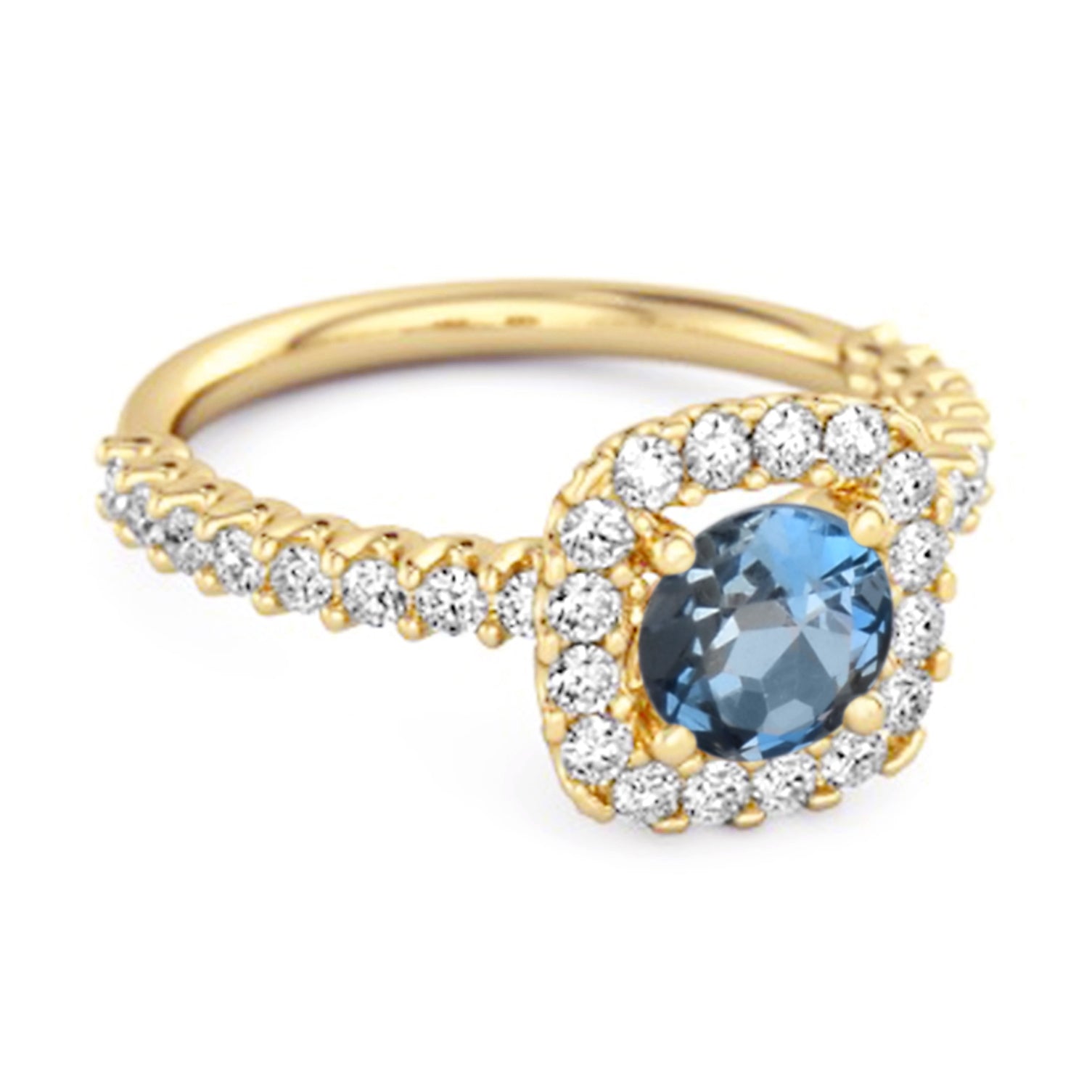 Anello Halo in argento sterling 925 con topazio blu di Londra a taglio rotondo, regalo da principessa