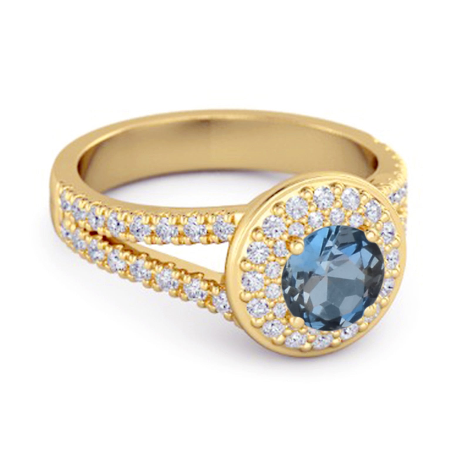 London Blue Topaz Double Halo Accents Ring – Sterling Silver