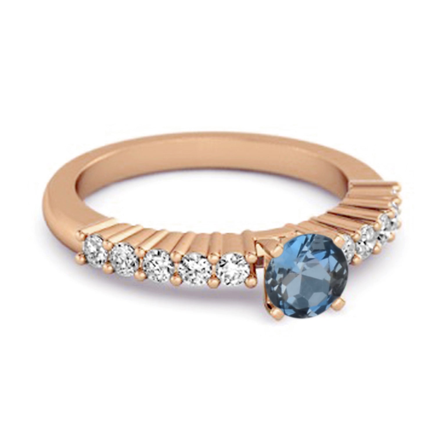 Anello da sposa in argento 925 con topazio blu Londra da 0,10 carati e accenti solitari