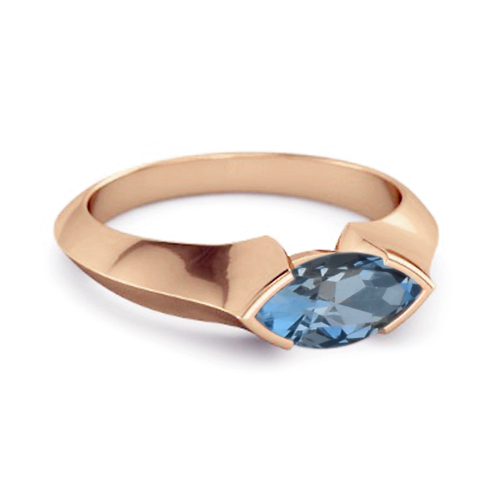 Anello di fidanzamento in argento sterling 925 con topazio blu Londra marquise da 0,25 carati