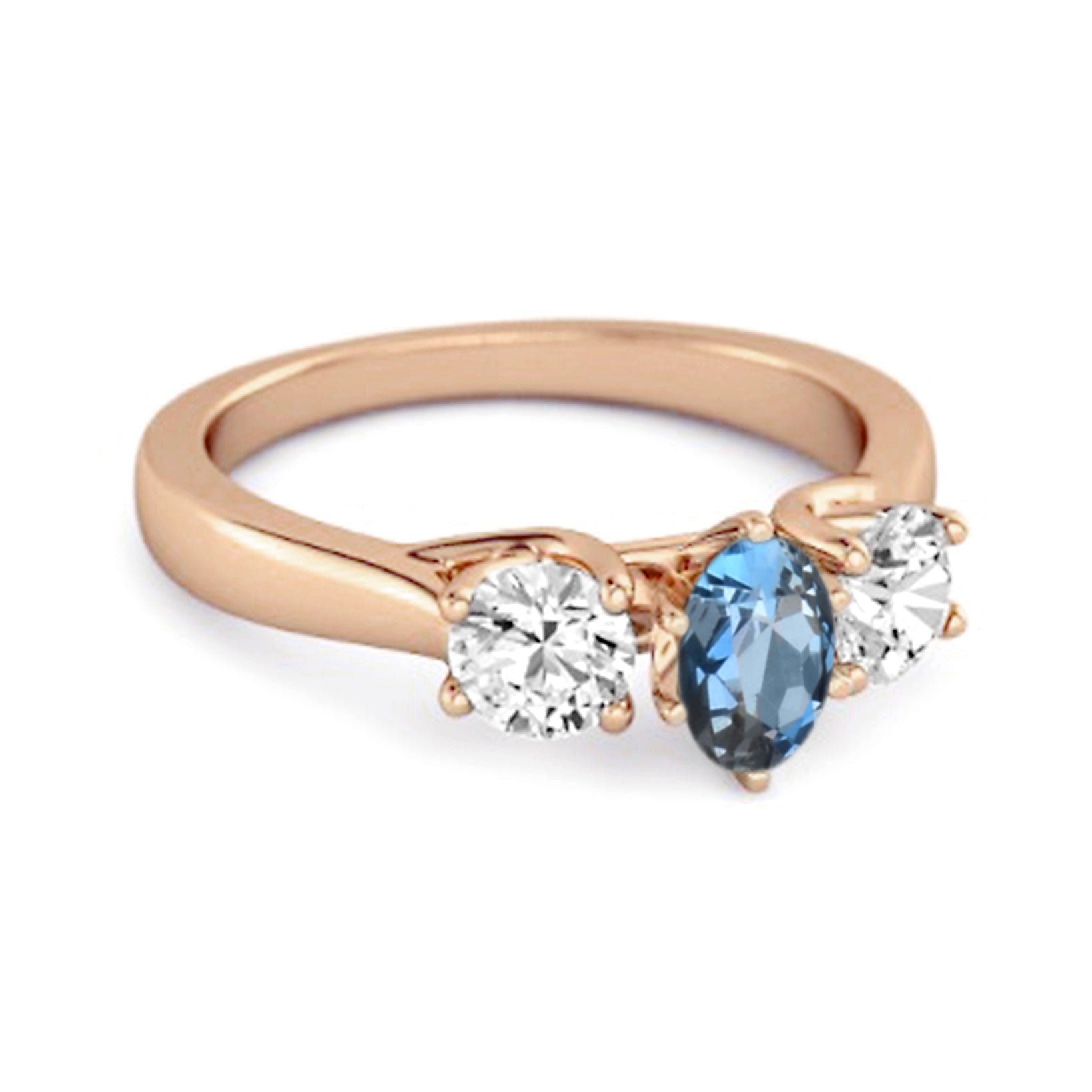 Anello di fidanzamento in argento sterling 925 con tre pietre di topazio blu Londra naturale