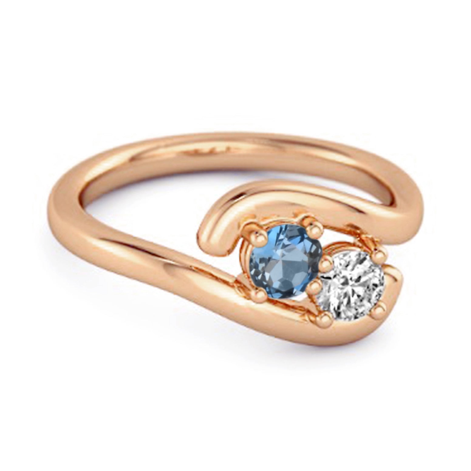 London Blue Topaz Two-Stone Bypass Ring - Sterling Silver