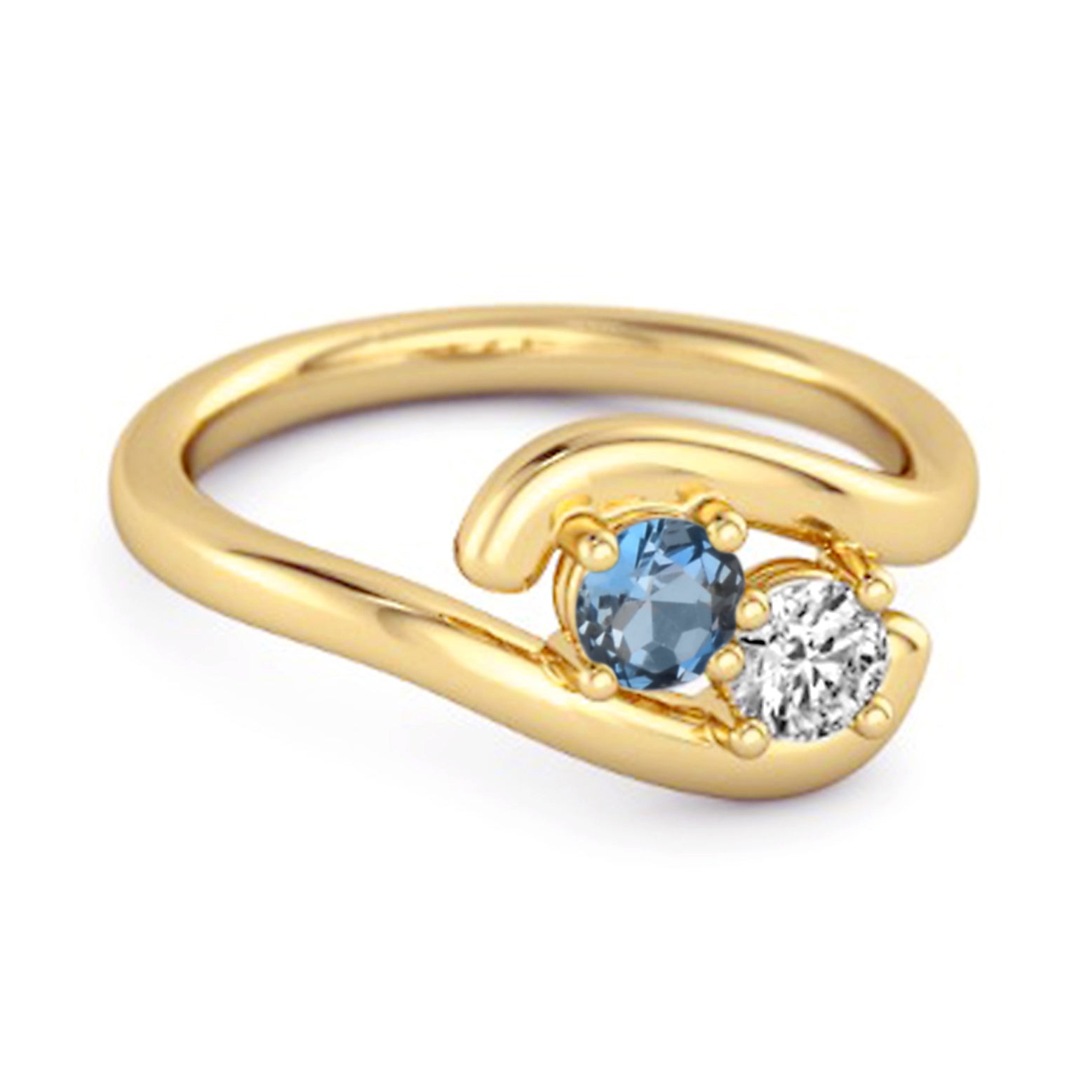 London Blue Topaz Two-Stone Bypass Ring - Sterling Silver