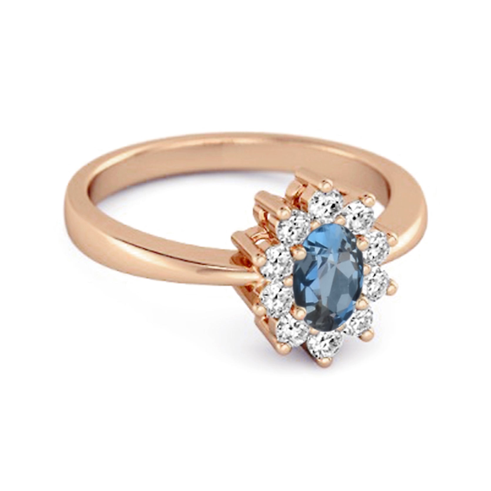 London Blue Topaz Classic Halo Ring - Sterling Silver
