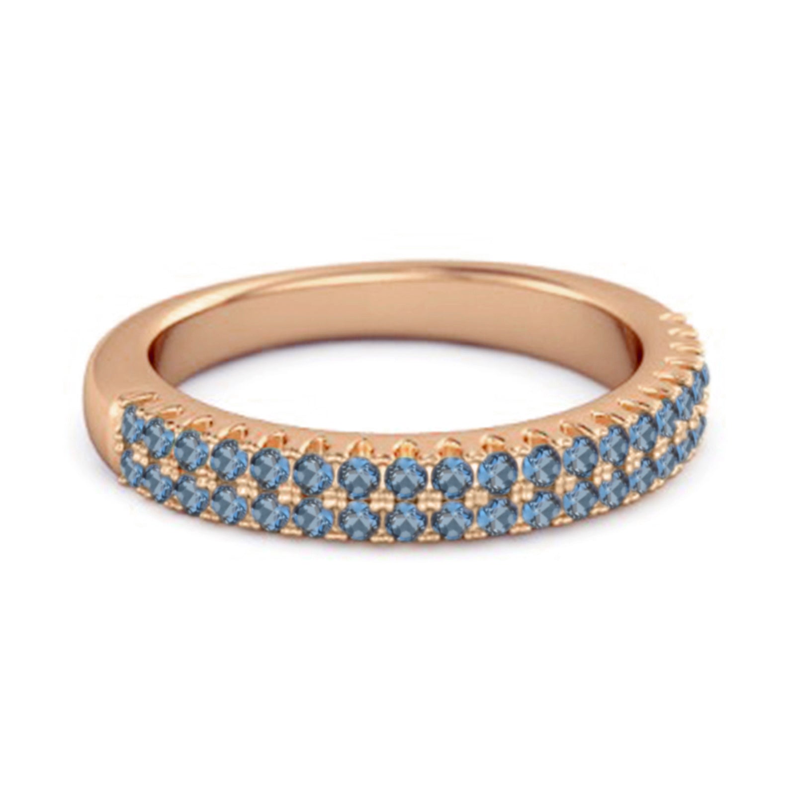 London Blue Topaz Dual Row Pave Band Ring –Sterling Silver