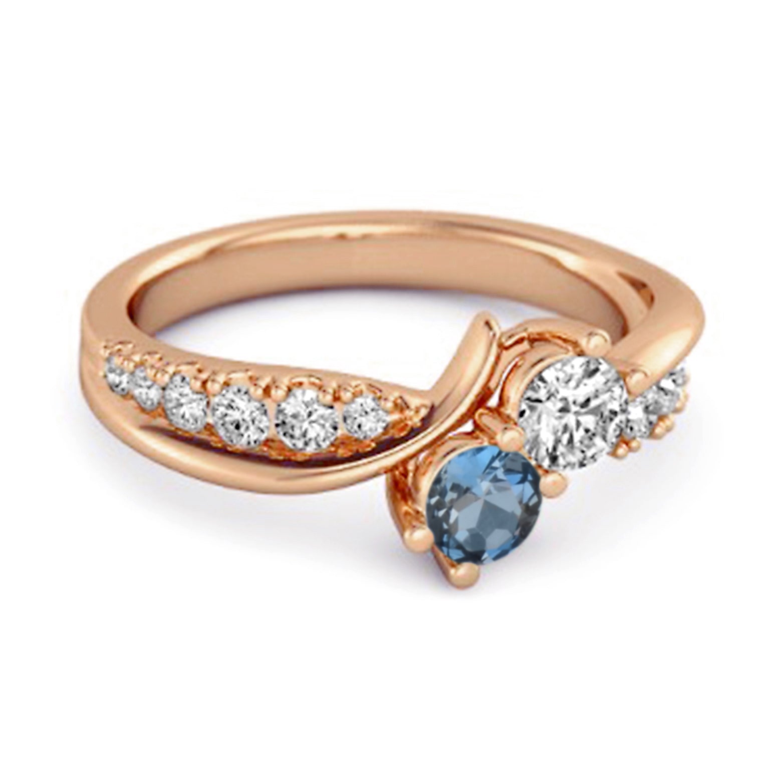 London Blue Topaz Twin Stone Pavé Ring - Sterling Silver