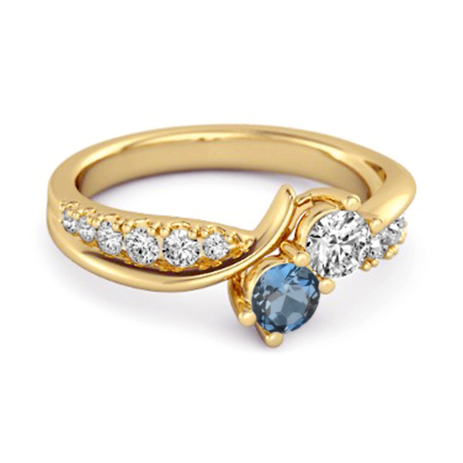 London Blue Topaz Twin Stone Pavé Ring - Sterling Silver