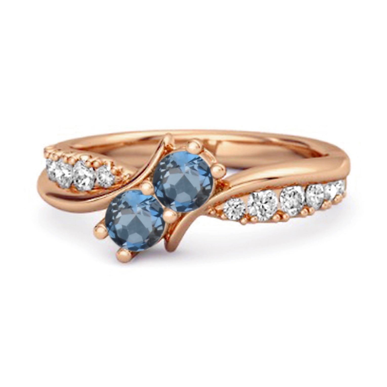 London Blue Topaz Twin Stone Pavé Bypass Ring - Sterling Silver
