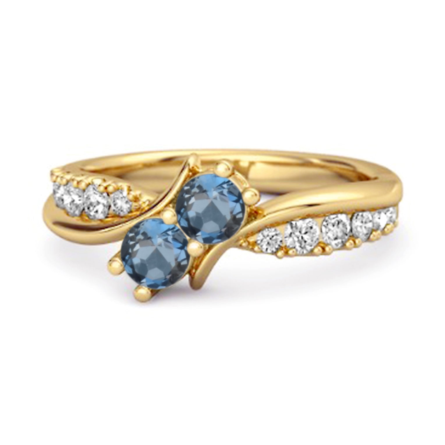 London Blue Topaz Twin Stone Pavé Bypass Ring - Sterling Silver