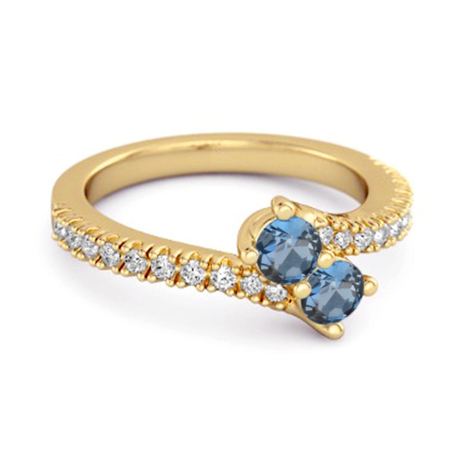 London Topaz Twin Stone Pavé Bypass Ring - Sterling Silver
