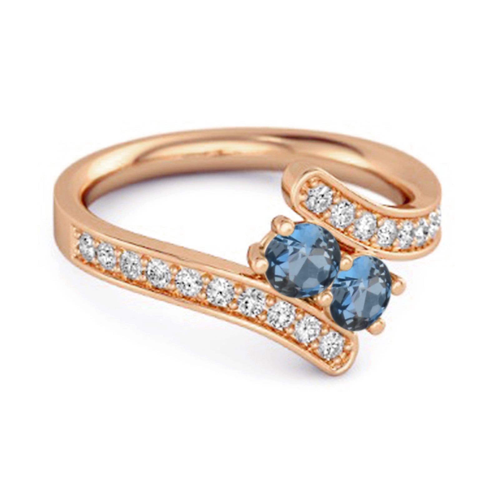 London Blue Topaz Twin Stone Pavé Bypass Ring - Sterling Silver