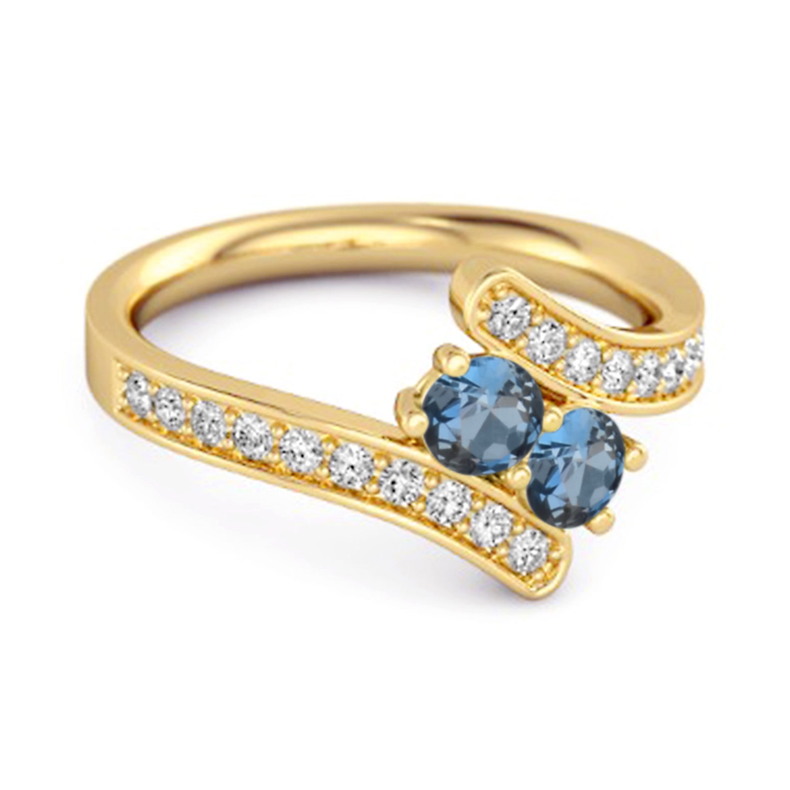 London Blue Topaz Twin Stone Pavé Bypass Ring - Sterling Silver