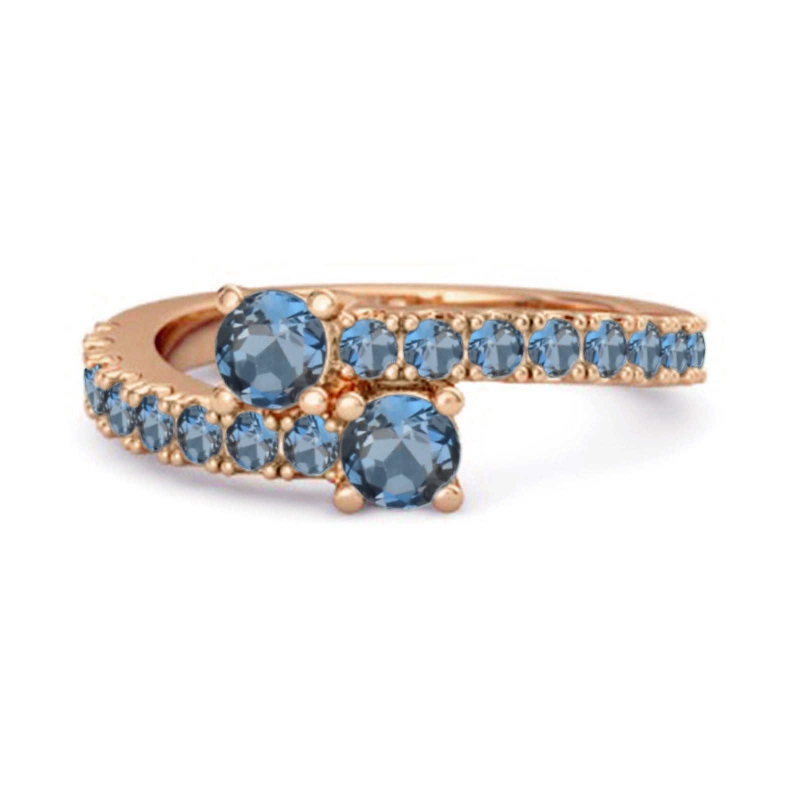 London Blue Topaz Twin Stone Pavé Bypass Ring - Sterling Silver