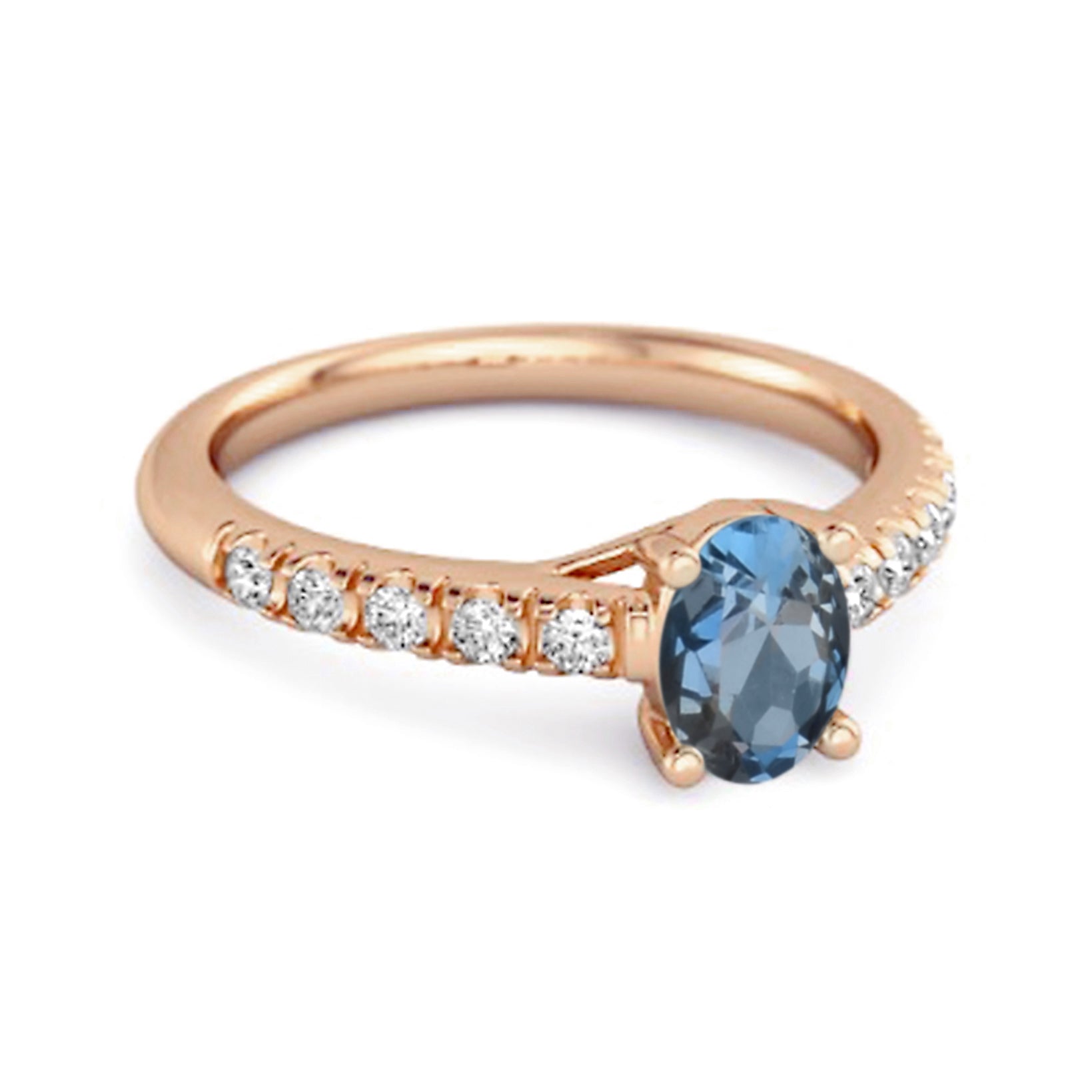 London Blue Topaz Pavé Band with White CZ Accents Ring - Sterling Silver