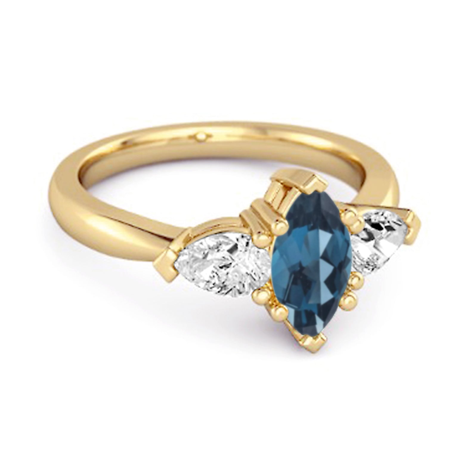 London Blue Topaz Trio Stone Tapered Ring - Sterling Silver