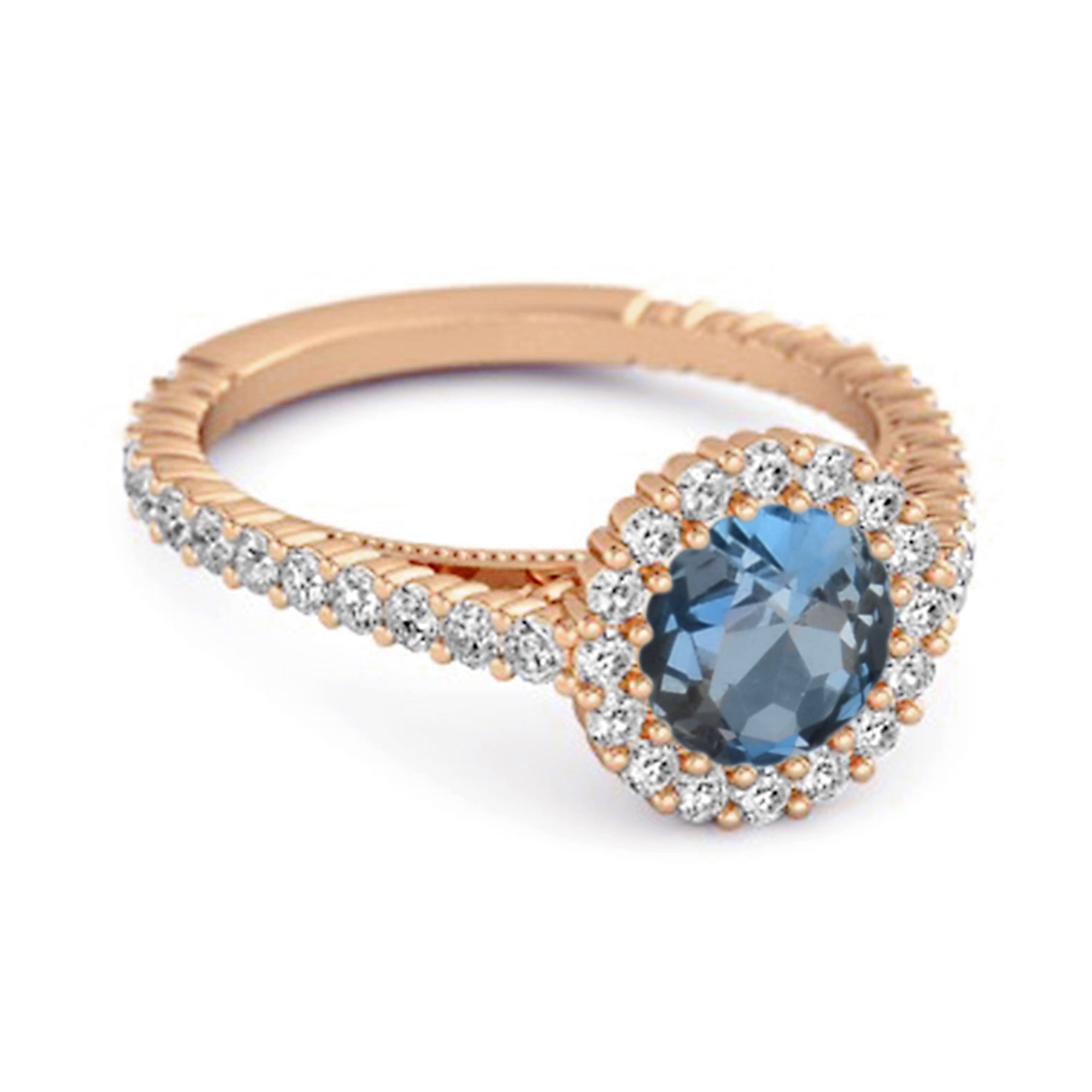 London Blue Topaz Halo Pavé Engagement Ring - Sterling Silver