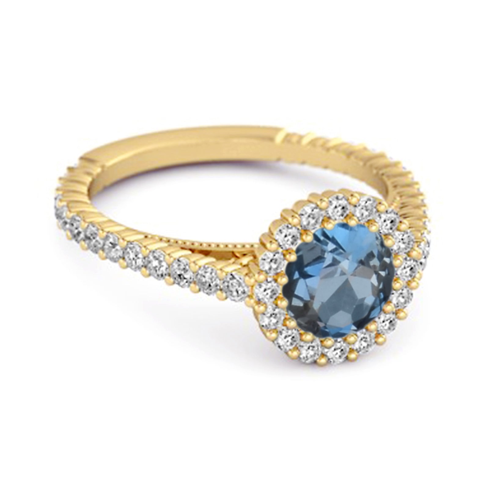 London Blue Topaz Halo Pavé Engagement Ring - Sterling Silver