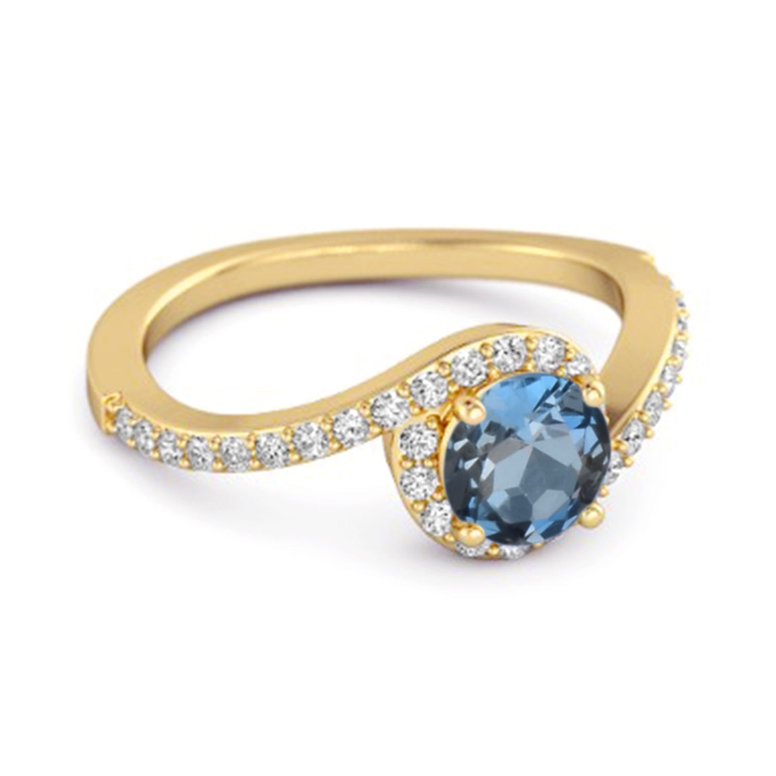 London Blue Topaz Halo Twist Pavé Band Ring - Sterling Silver