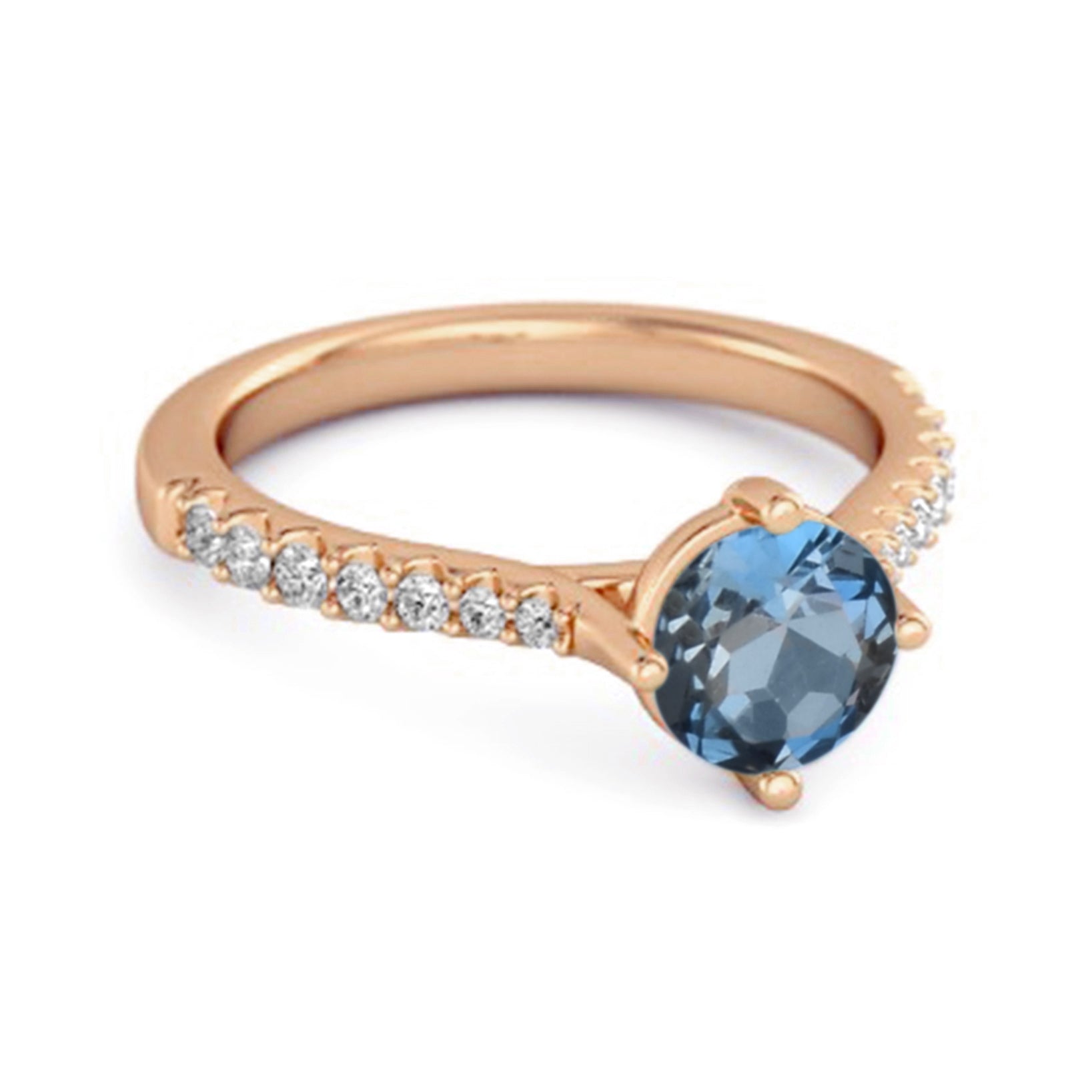 London Blue Topaz Classic Pavé Solitaire Ring - Sterling Silver
