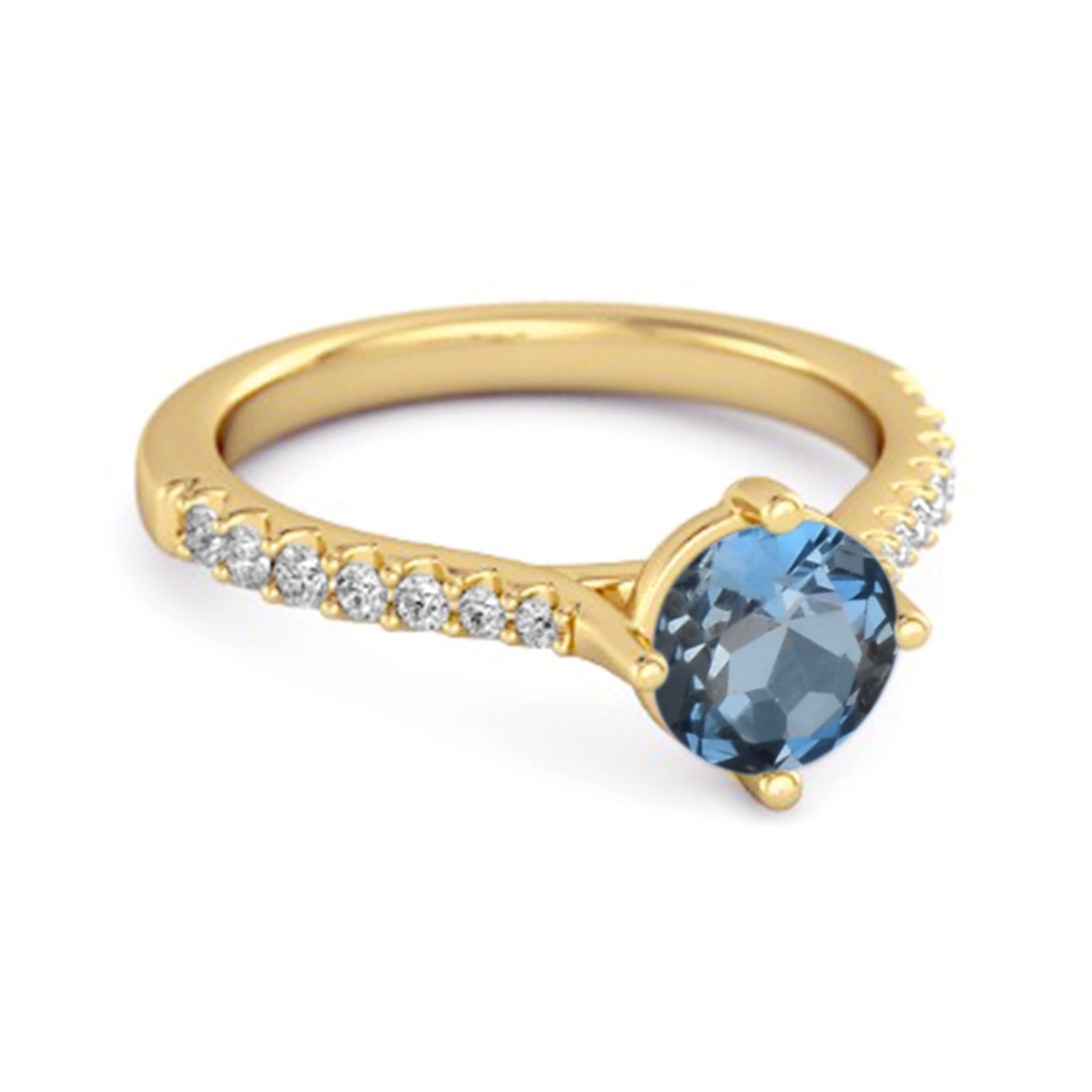 London Blue Topaz Classic Pavé Solitaire Ring - Sterling Silver