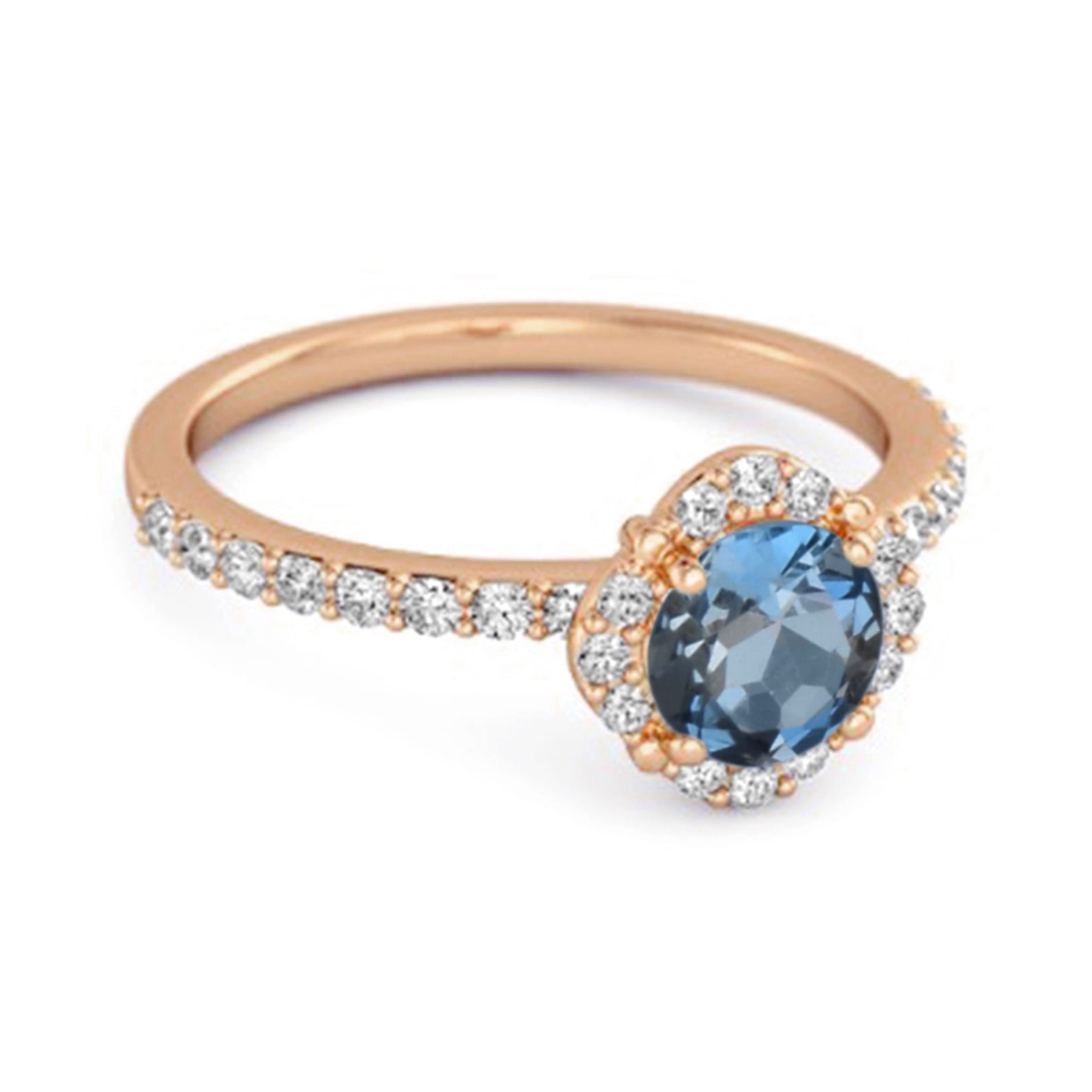London Blue Topaz Floral Halo Pavé Ring - Sterling Silver