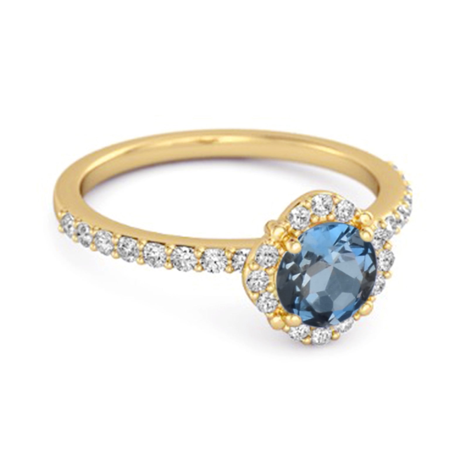 London Blue Topaz Floral Halo Pavé Ring - Sterling Silver