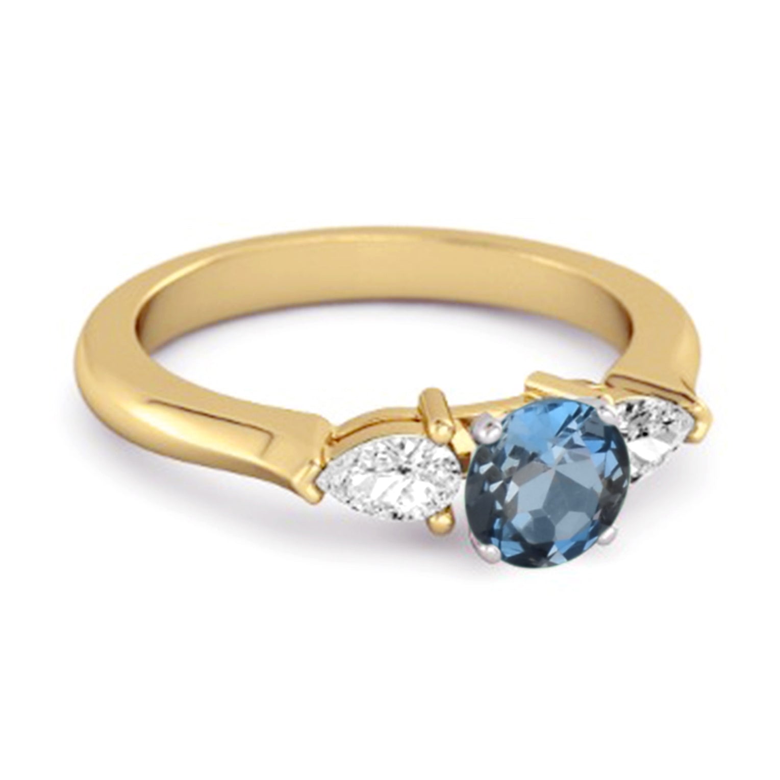 London Blue Topaz Three Stone Pear Accent Ring - Sterling Silver