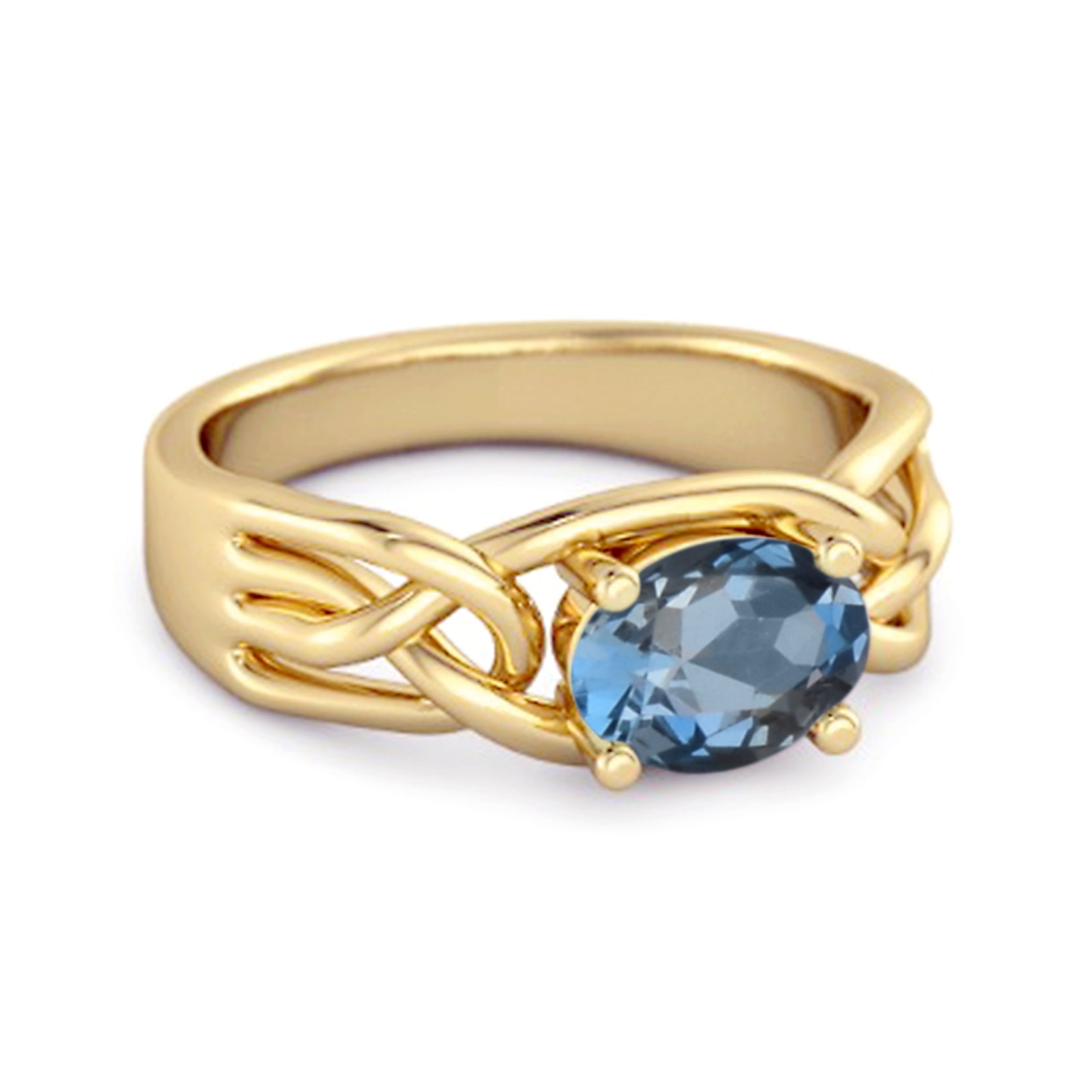 London Blue Topaz Celtic Woven Band Ring - Sterling Silver