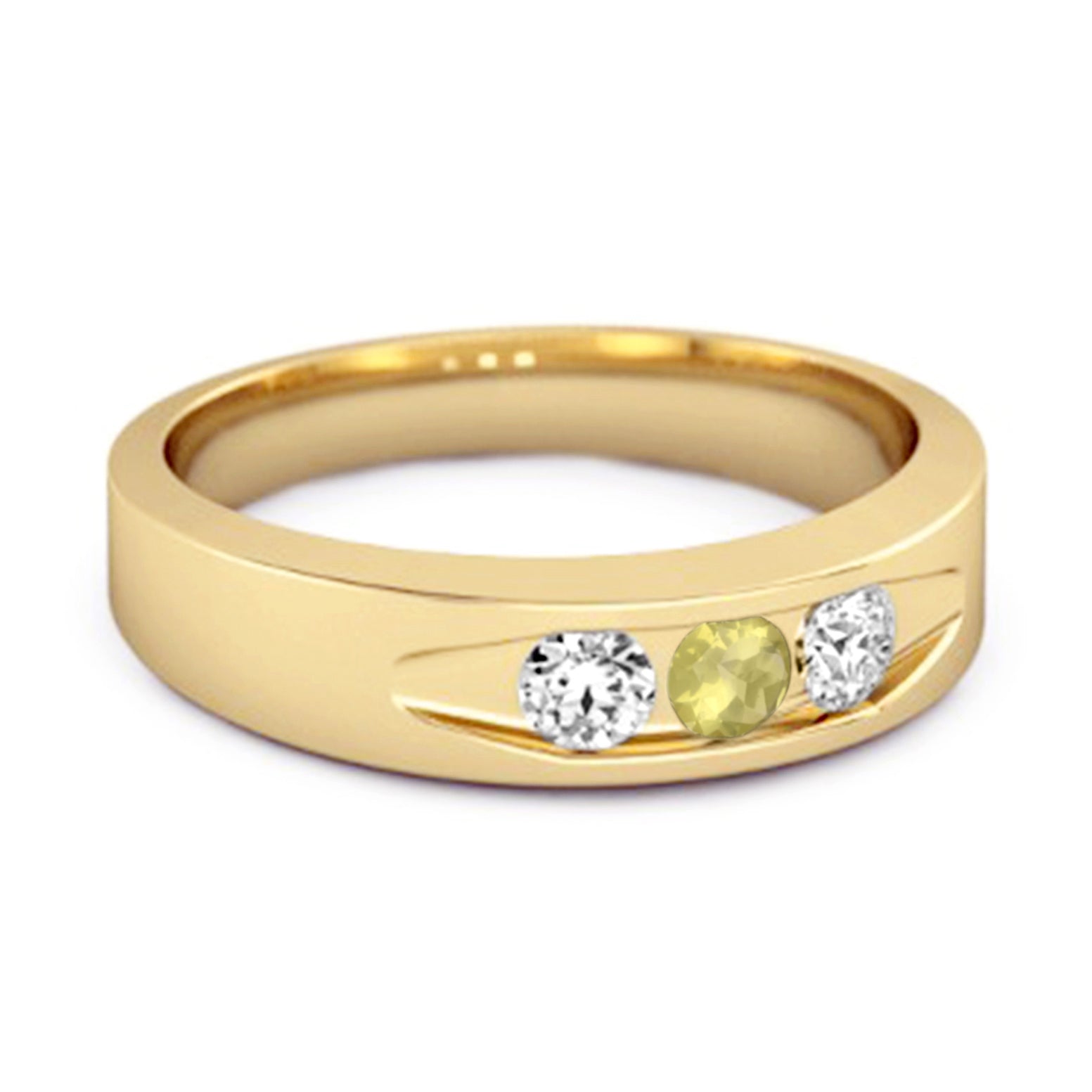 Lemon Quartz Three Stone Band Ring - Sterling Silver