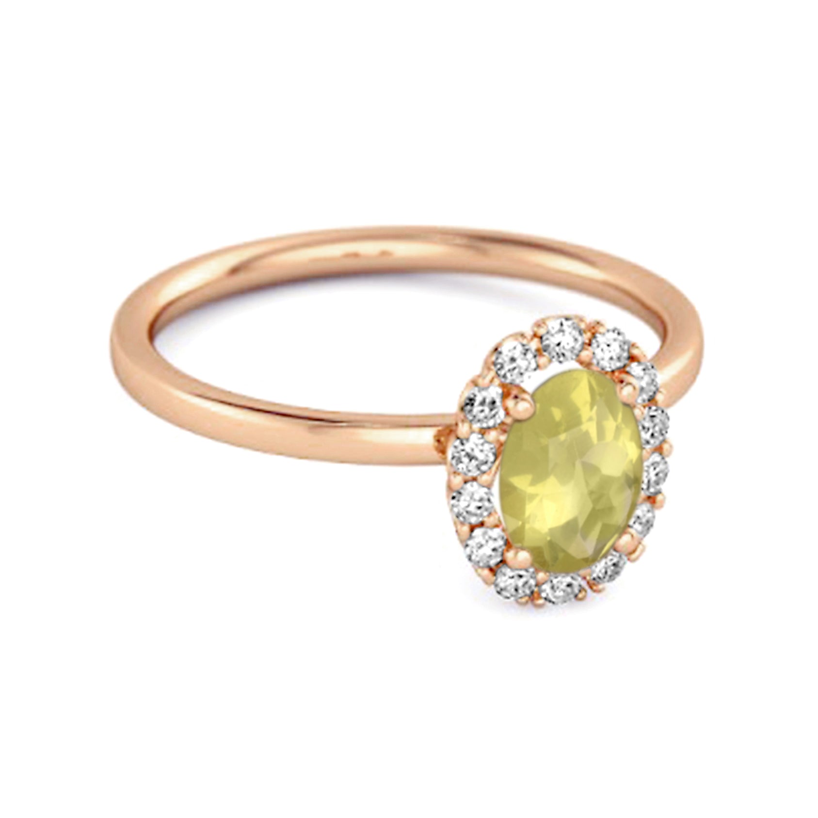 Lemon Quartz Solitaire Halo Accents Ring – Sterling Silver