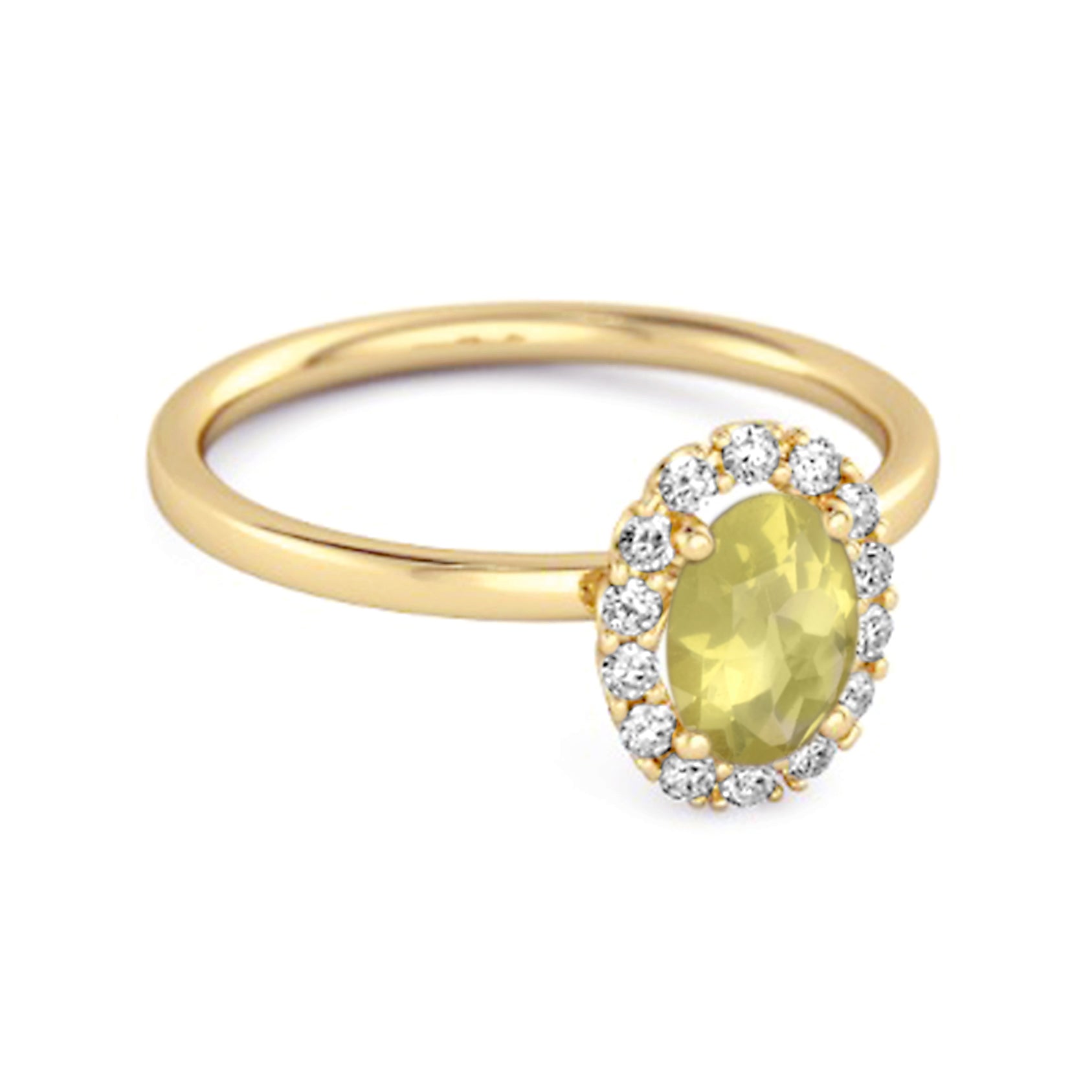 Lemon Quartz Solitaire Halo Accents Ring – Sterling Silver