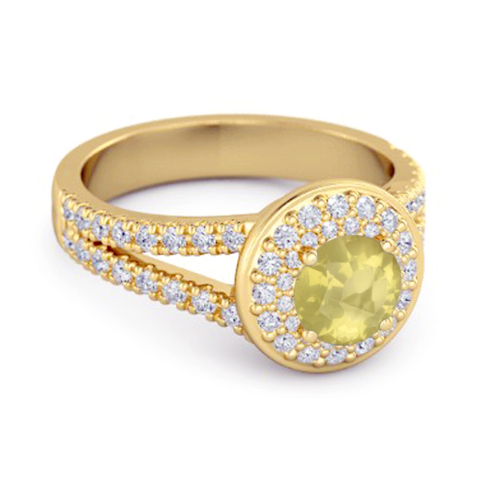 Bellissimo anello con doppio alone in argento sterling 925 con quarzo limone rotondo